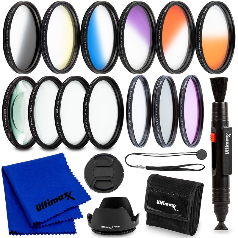 Ultimaxx 55MM Complete Lens Filter Accessory Kit: 6 Gradual Color Filters + UV, CPL, FLD & Macro Close Up Set (+1, +2, +4, +10) - Image 1